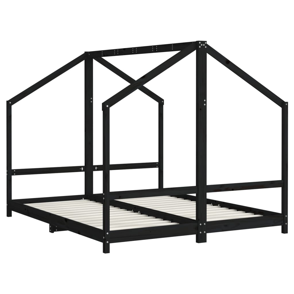 sengeramme til juniorseng 2x(80x200) cm massivt fyrretræ sort