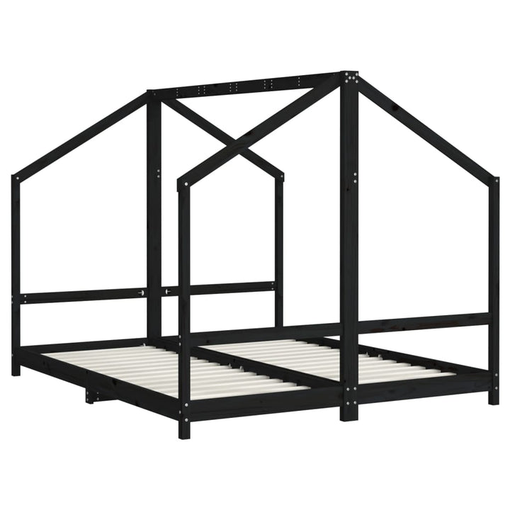 sengeramme til juniorseng 2x(80x200) cm massivt fyrretræ sort