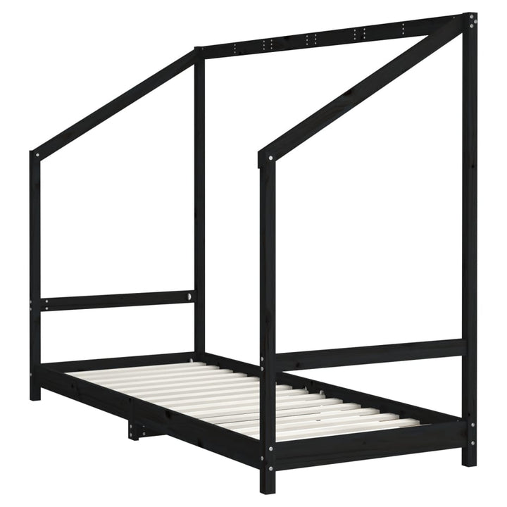 sengeramme til juniorseng 2x(80x200) cm massivt fyrretræ sort