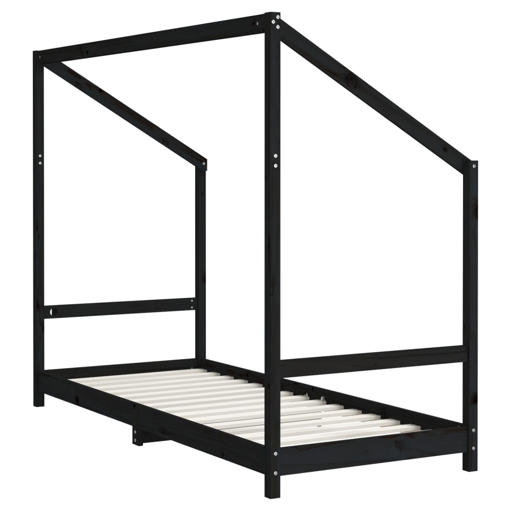 sengeramme til juniorseng 2x(80x200) cm massivt fyrretræ sort