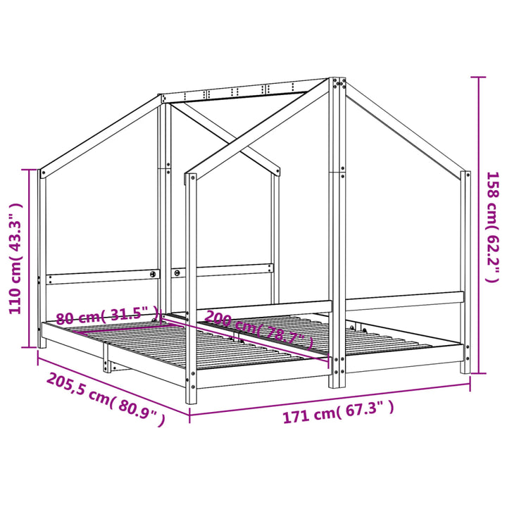 sengeramme til juniorseng 2x(80x200) cm massivt fyrretræ sort