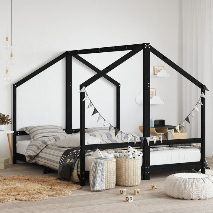 sengeramme til juniorseng 2x(80x200) cm massivt fyrretræ sort