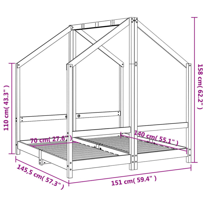 sengeramme til juniorseng 2x(70x140) cm massivt fyrretræ