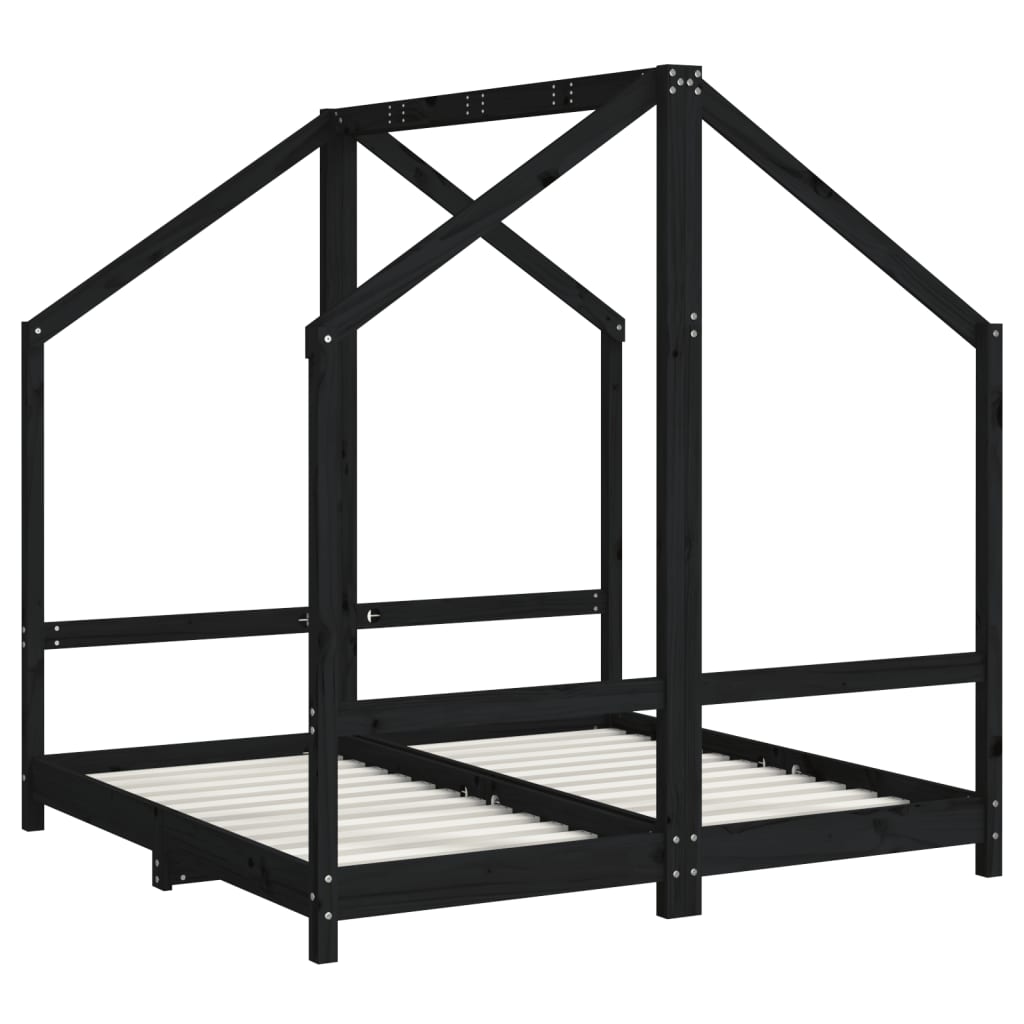 sengeramme til juniorseng 2x(70x140) cm massivt fyrretræ sort