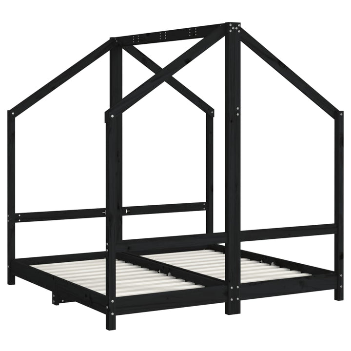 sengeramme til juniorseng 2x(70x140) cm massivt fyrretræ sort