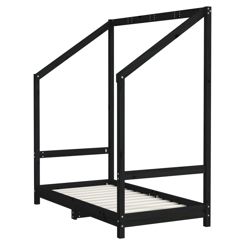 sengeramme til juniorseng 2x(70x140) cm massivt fyrretræ sort