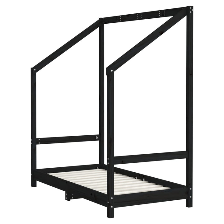 sengeramme til juniorseng 2x(70x140) cm massivt fyrretræ sort