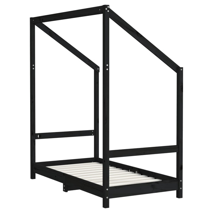 sengeramme til juniorseng 2x(70x140) cm massivt fyrretræ sort
