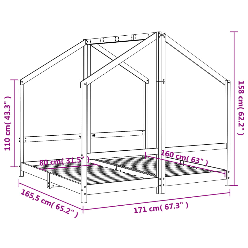 sengeramme til juniorseng 2x(80x160) cm massivt fyrretræ hvid