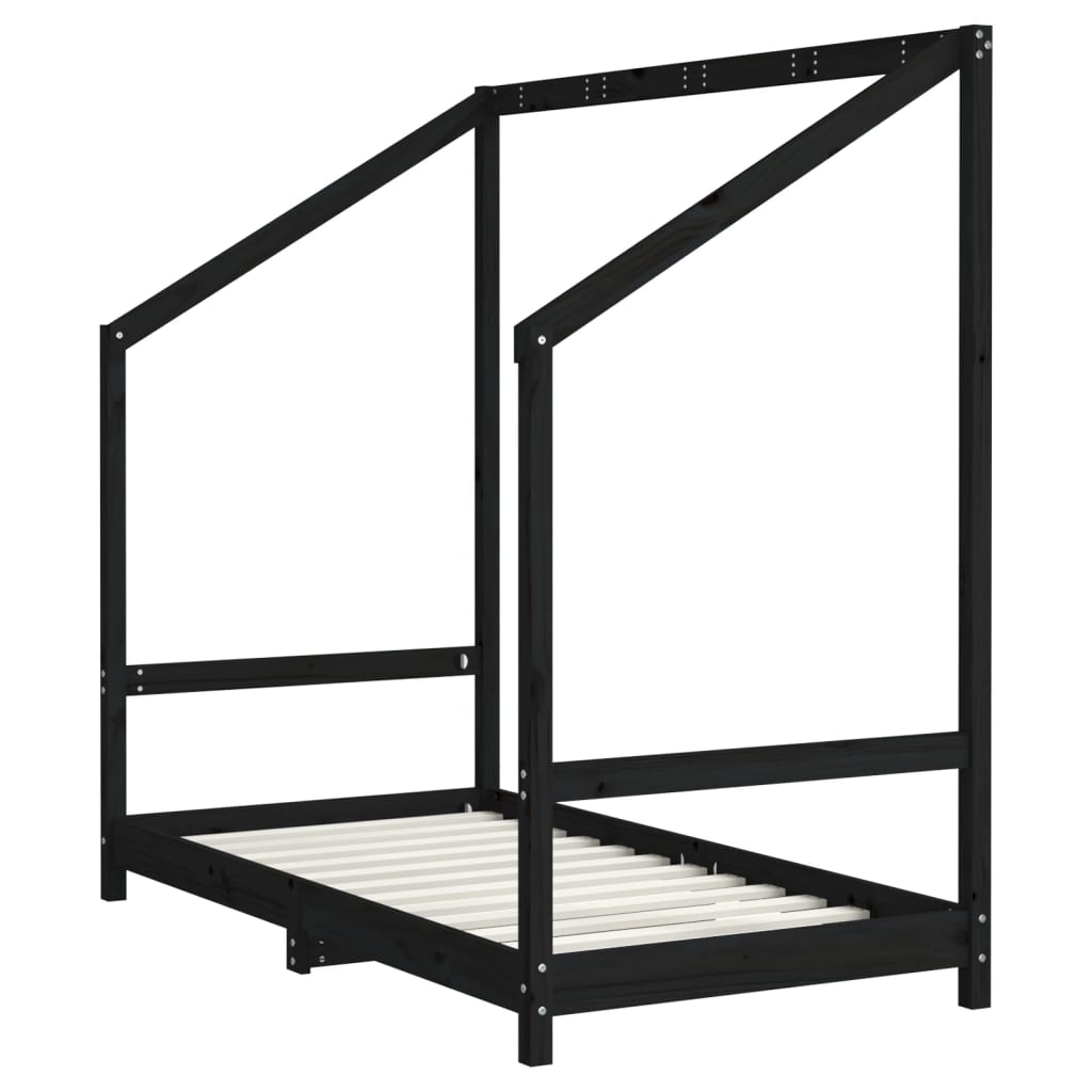 sengeramme til juniorseng 2(80x160) cm massivt fyrretræ sort