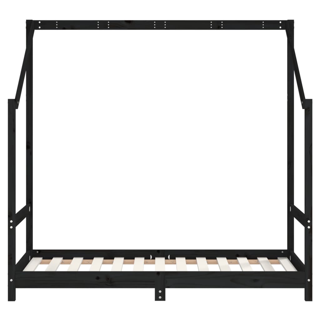 sengeramme til juniorseng 2(80x160) cm massivt fyrretræ sort