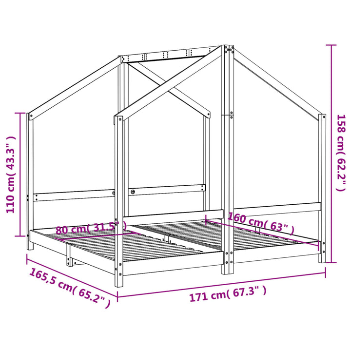 sengeramme til juniorseng 2(80x160) cm massivt fyrretræ sort
