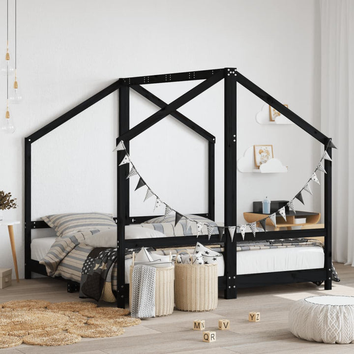 sengeramme til juniorseng 2(80x160) cm massivt fyrretræ sort