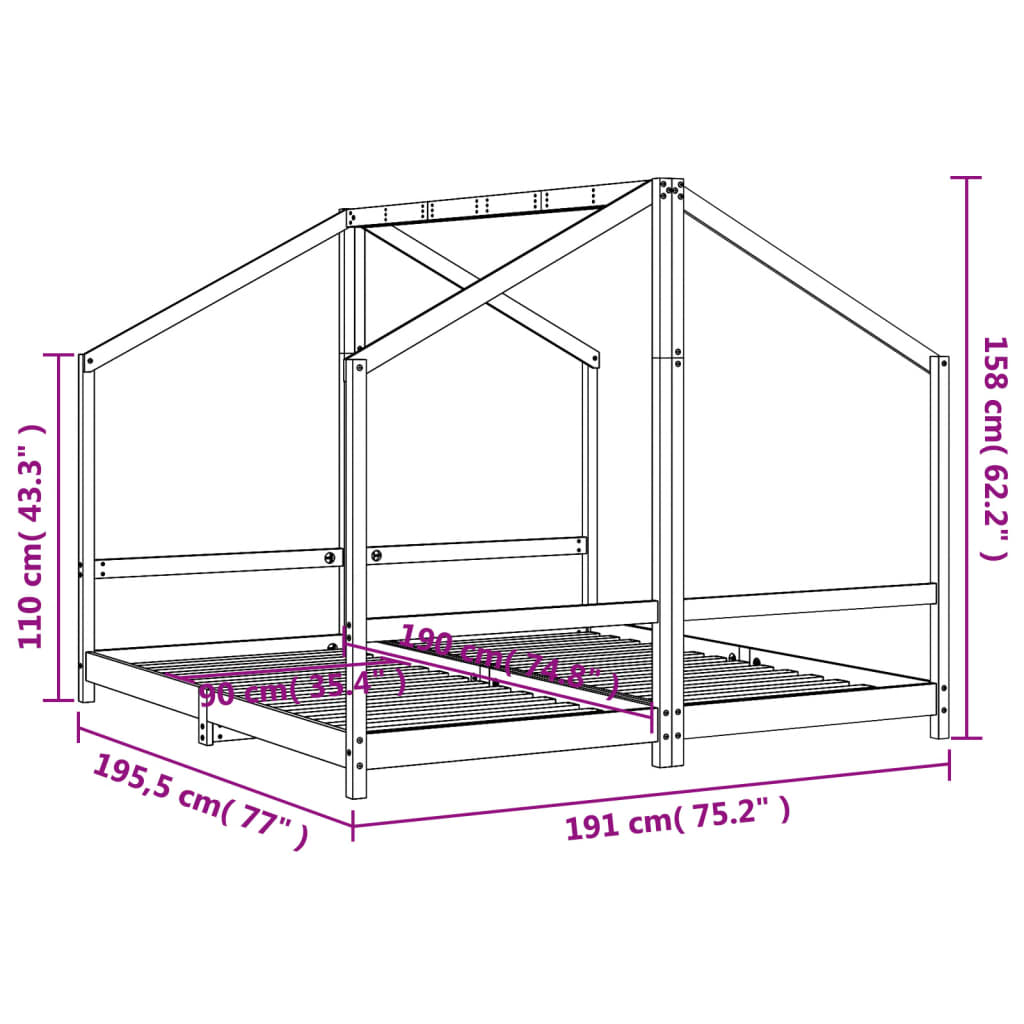 sengeramme til juniorseng 2x(90x190) cm massivt fyrretræ hvid