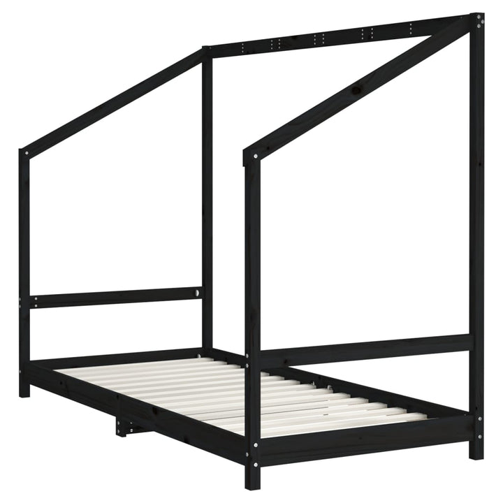 sengeramme til juniorseng 2(90x190) cm massivt fyrretræ sort