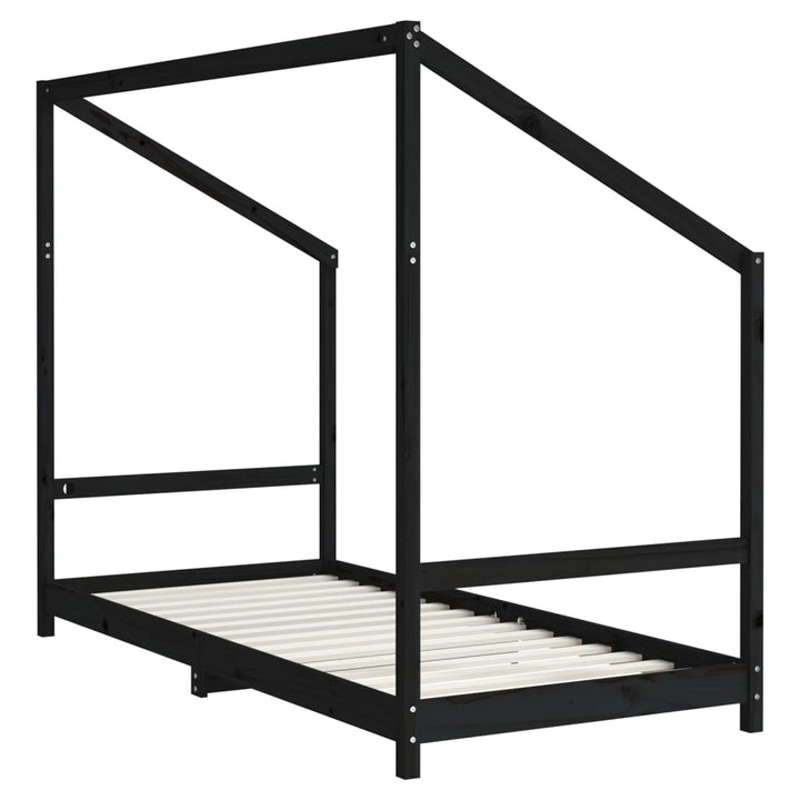 sengeramme til juniorseng 2(90x190) cm massivt fyrretræ sort
