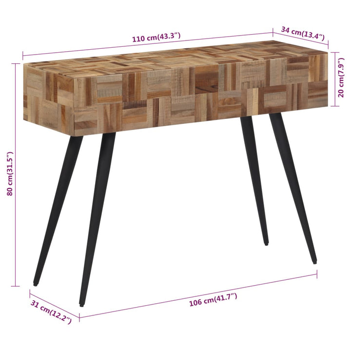 konsolbord 110x34x80 cm massivt genbrugsteak