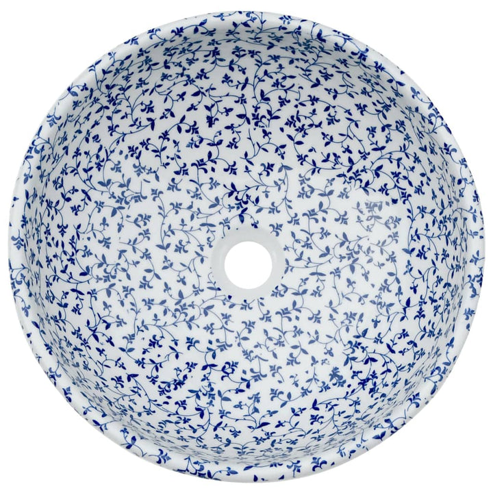 håndvask til bordplade Φ41x14 cm rund keramik hvid og blå