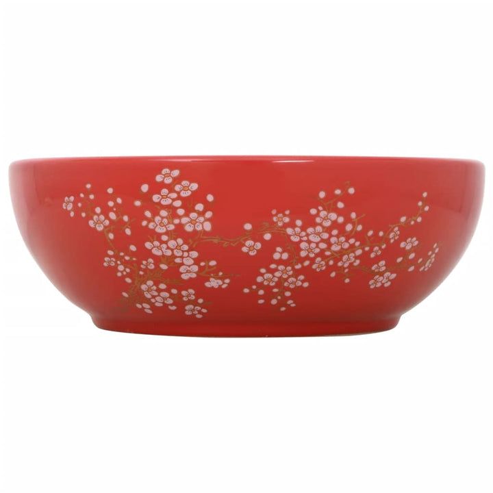 håndvask til bordplade Φ41x14 cm rund keramik hvid og rød
