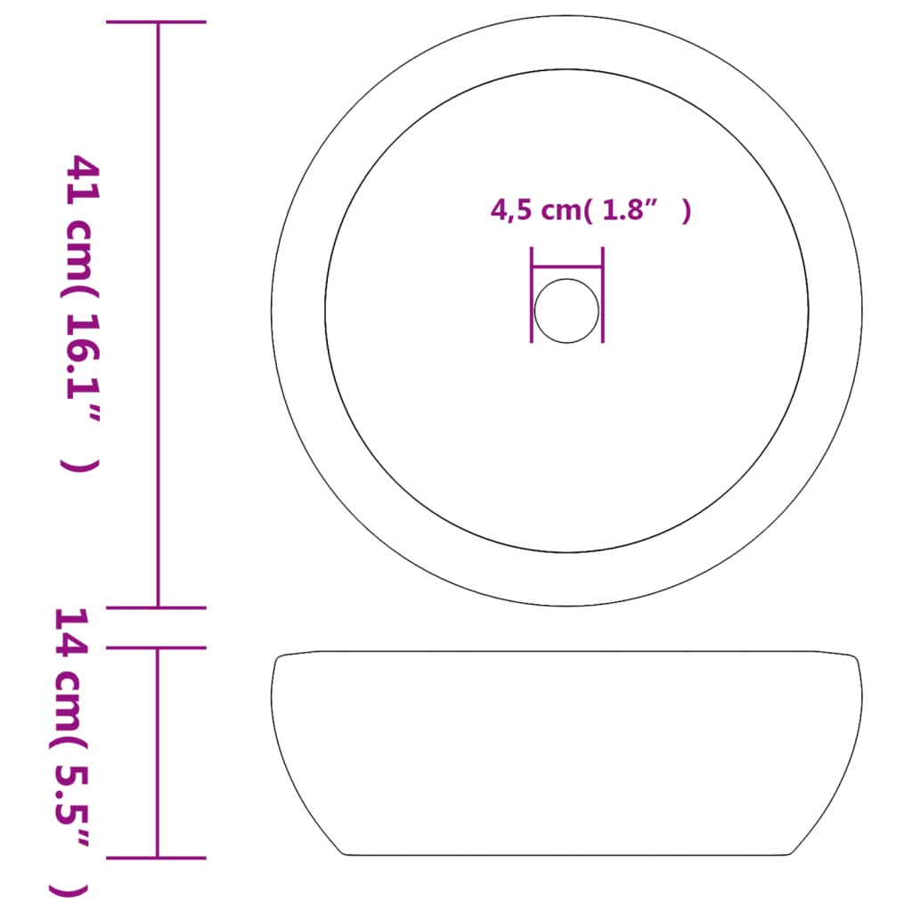 håndvask til bordplade Φ41x14 cm rund keramik hvid og blå