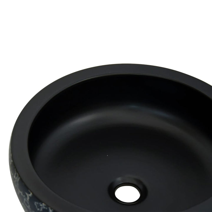 håndvask til bordplade Φ41x14 cm rund keramik sort og blå