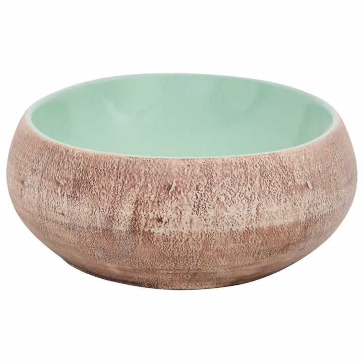 håndvask til bordplade 59x40x15 cm oval keramik grøn og brun