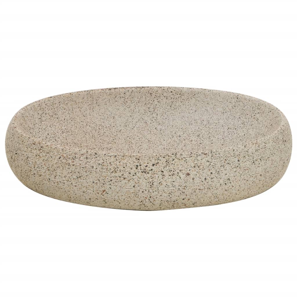 håndvask til bordplade 59x40x15 cm oval keramik sandfarvet