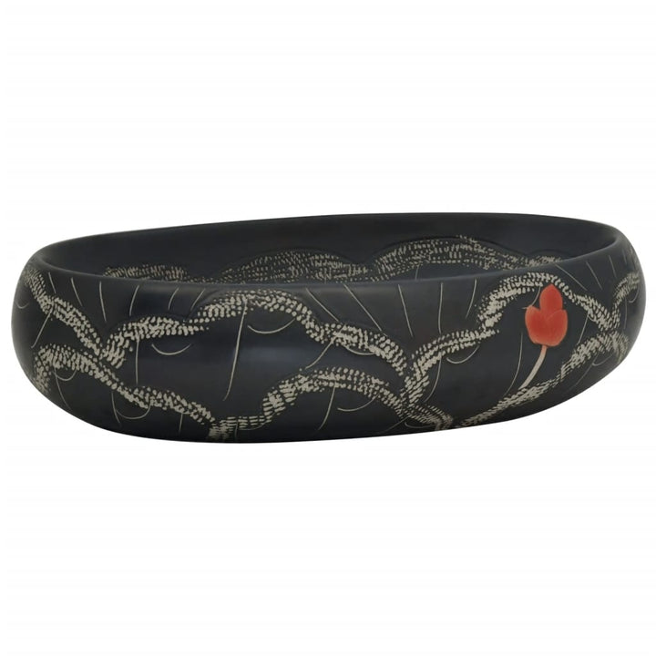 håndvask til bordplade 59x40x15 cm oval keramik sort