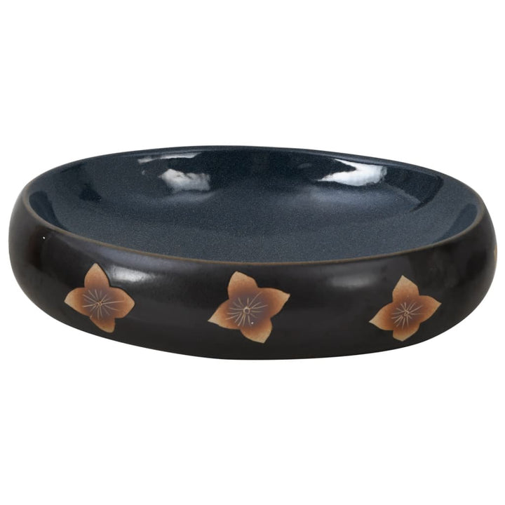 håndvask til bordplade 59x40x15 cm oval keramik sort og blå