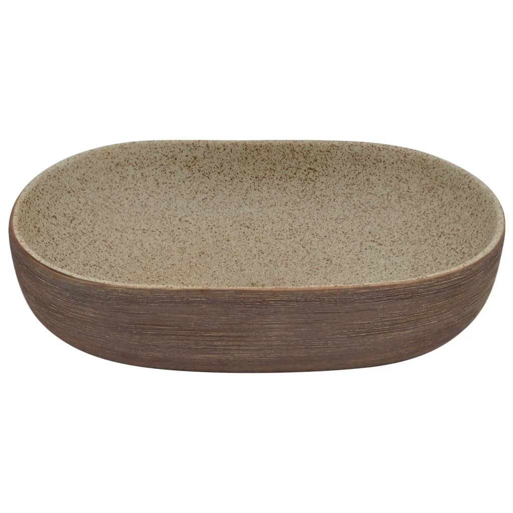 håndvask til bordplade 59x40x14 cm oval keramik sand og brun