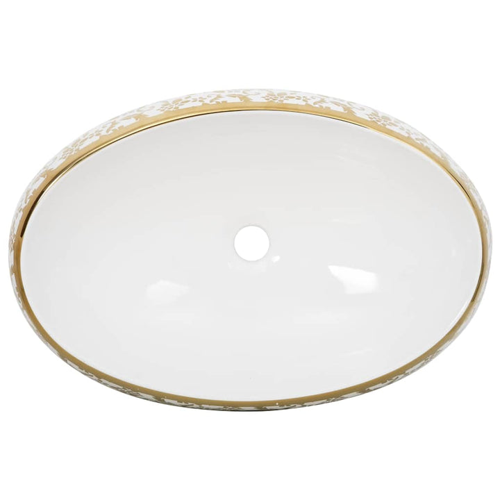 håndvask til bordplade 59x40x15 cm oval keramik hvid og guld