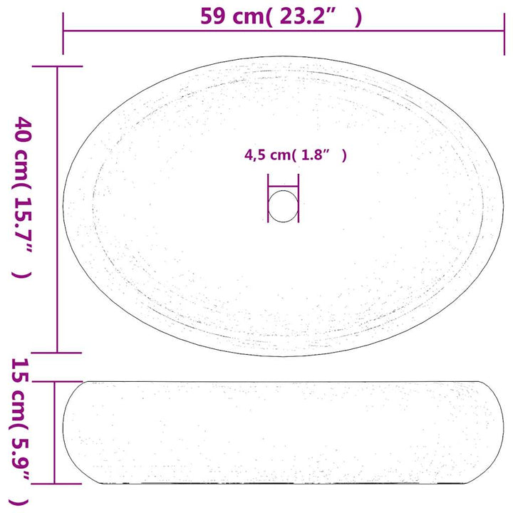 håndvask til bordplade 59x40x15 cm oval keramik hvid og guld