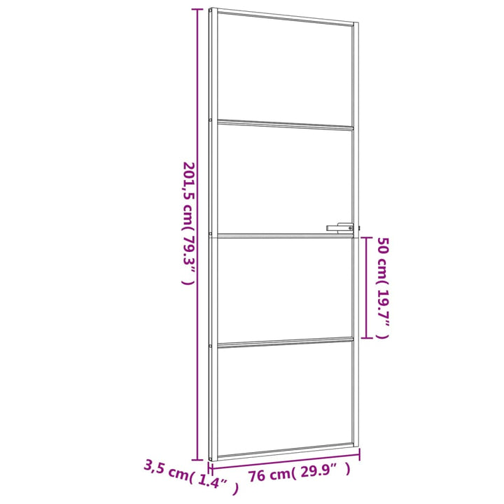 dør 76x201,5 cm hærdet glas og aluminium sort