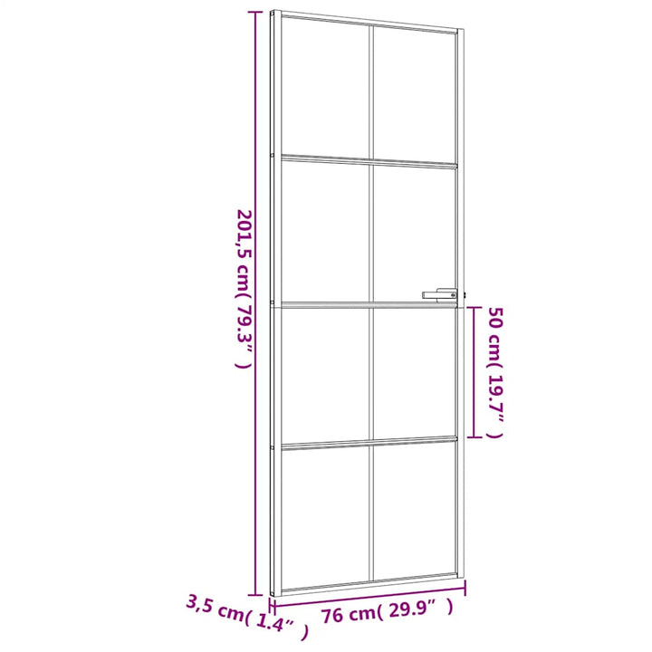 dør 76x201,5 cm hærdet glas og aluminium sort