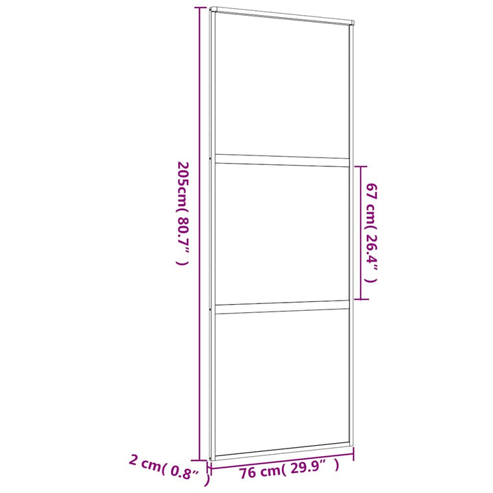 skydedør 76x205 cm klart sikkerhedsglas og aluminium guldfarvet