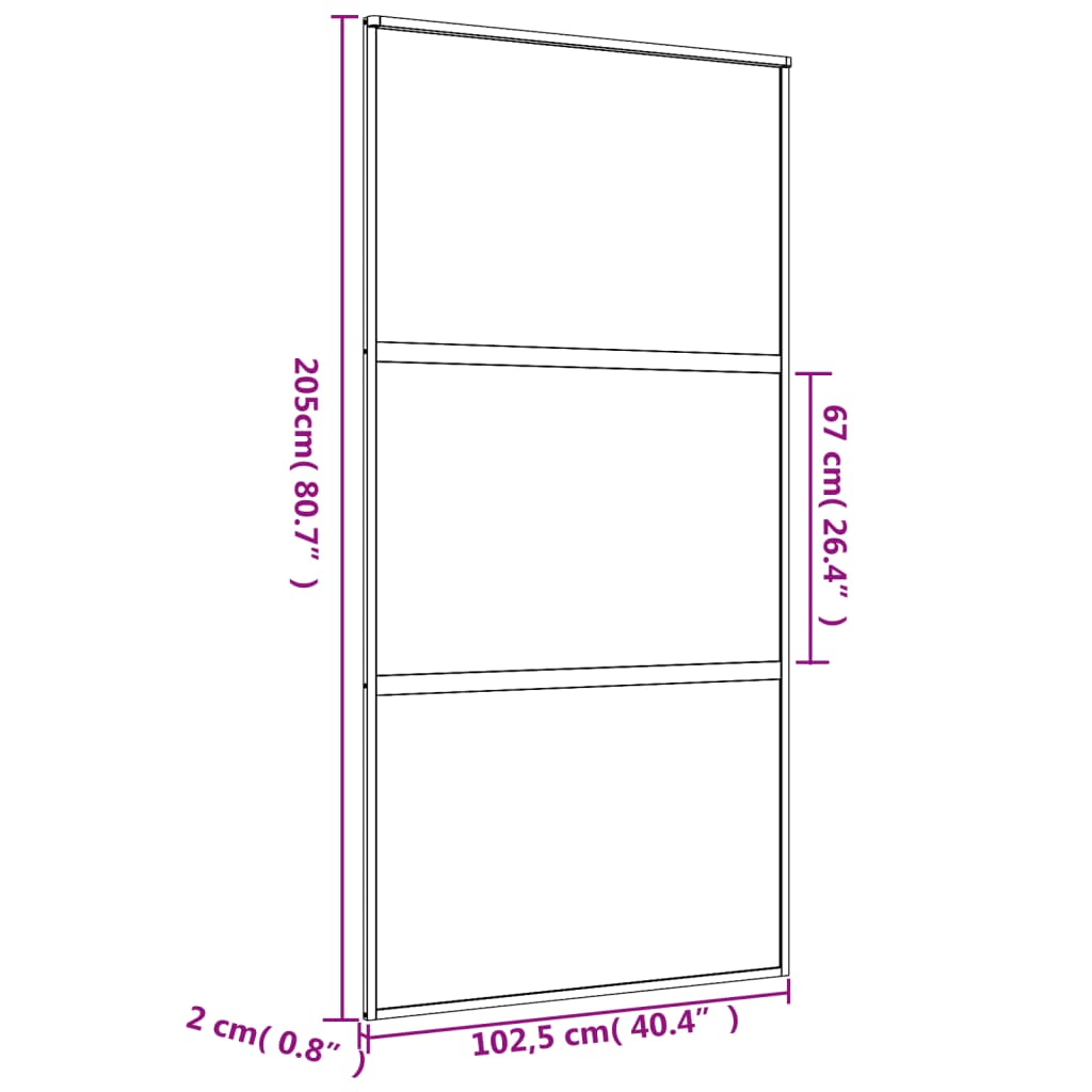 skydedør 102,5x205 cm matteret sikkerhedsglas aluminium gylden