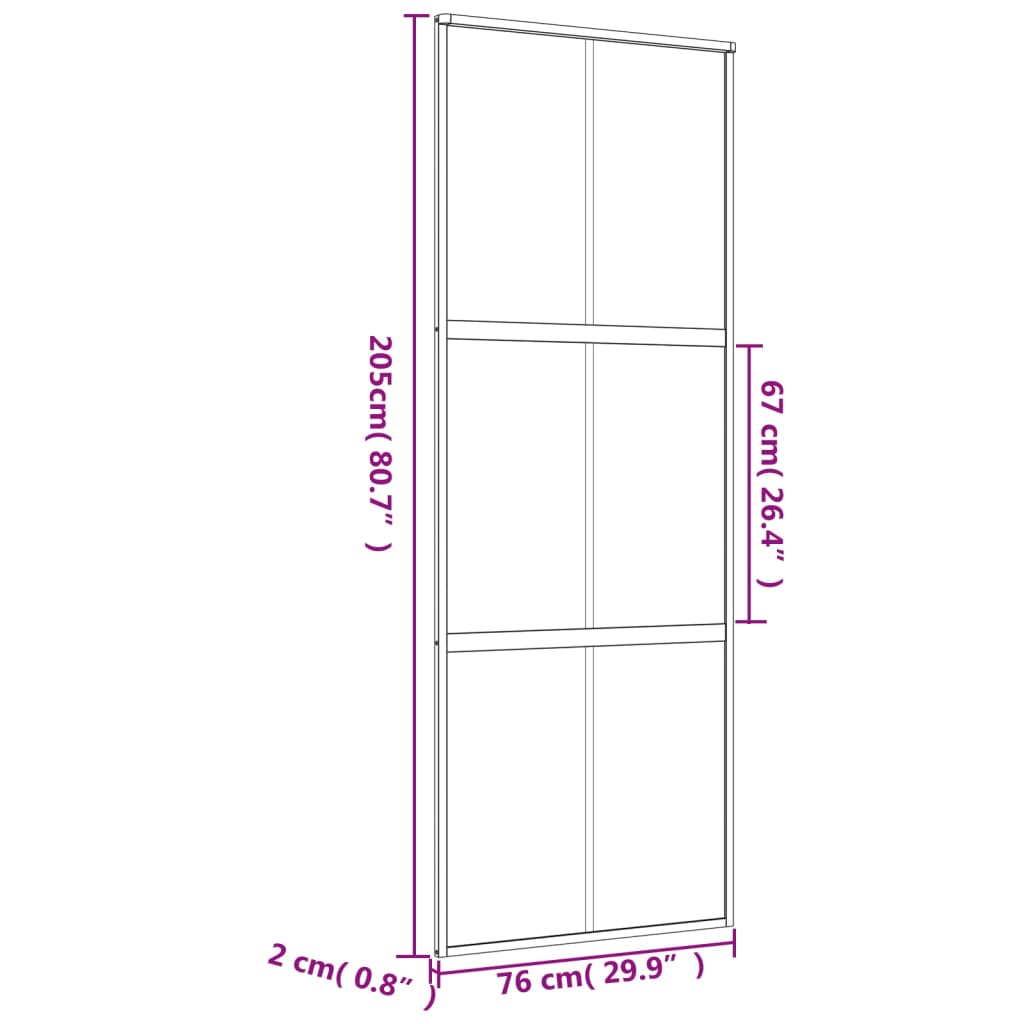 skydedør 76x205 cm klart sikkerhedsglas og aluminium guldfarvet