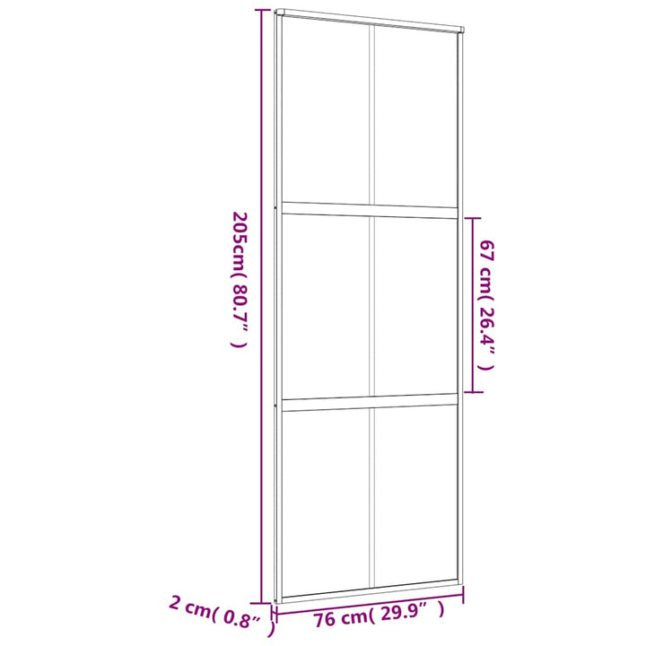 skydedør 76x205 cm klart sikkerhedsglas og aluminium guldfarvet