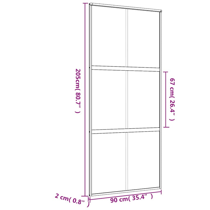 skydedør 90x205 cm klart sikkerhedsglas og aluminium guldfarvet