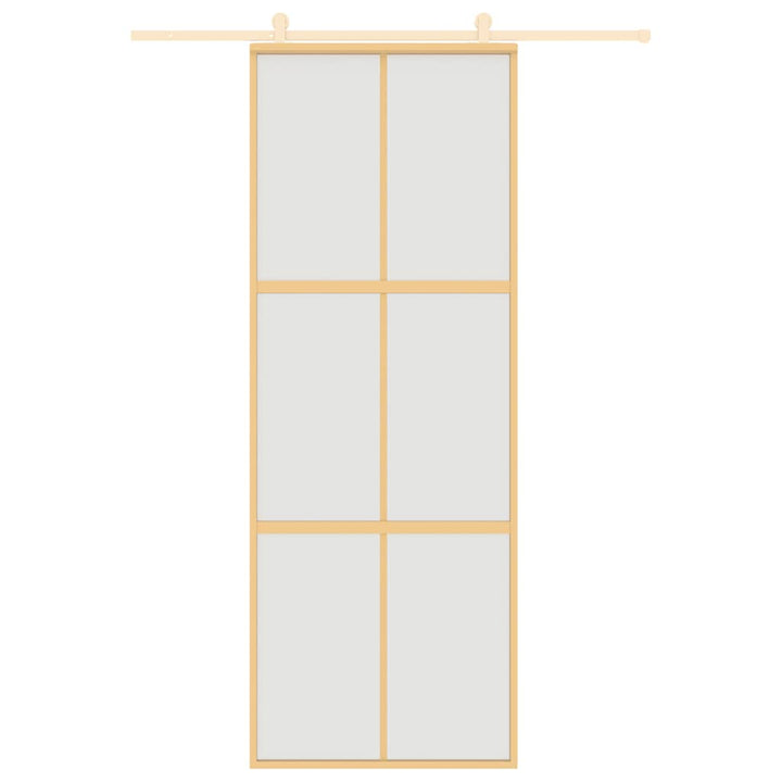 skydedør 76x205 cm matteret sikkerhedsglas og aluminium gylden