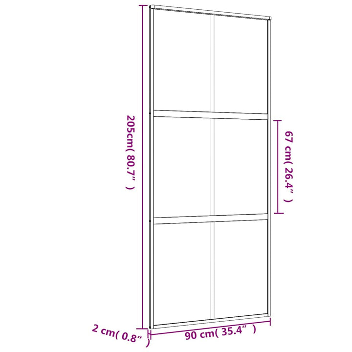 skydedør 90x205 cm matteret sikkerhedsglas og aluminium gylden