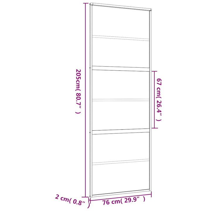 skydedør 76x205 cm klart sikkerhedsglas og aluminium guldfarvet