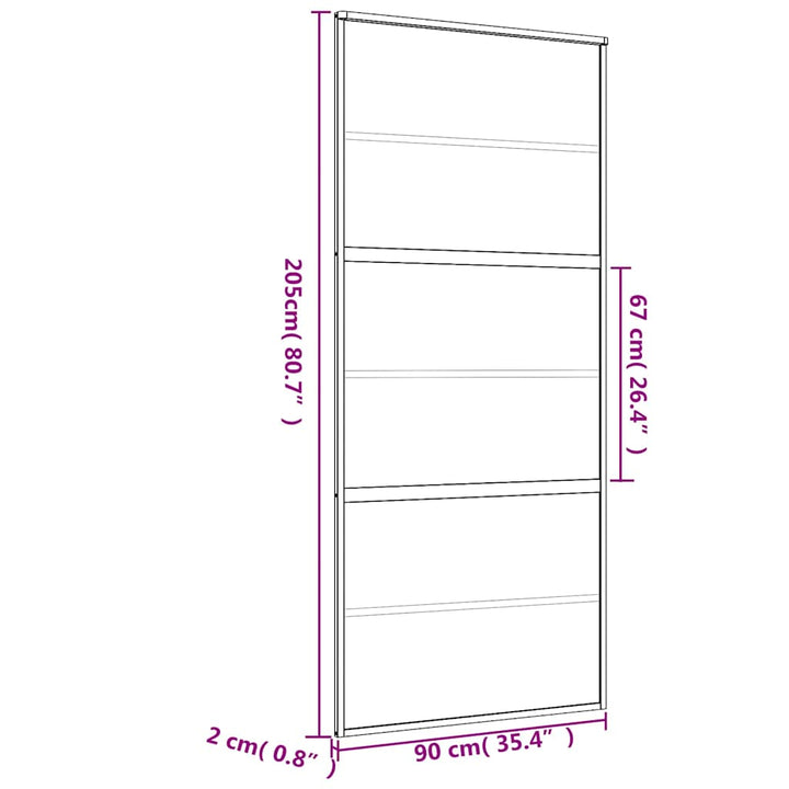 skydedør 90x205 cm klart sikkerhedsglas og aluminium guldfarvet