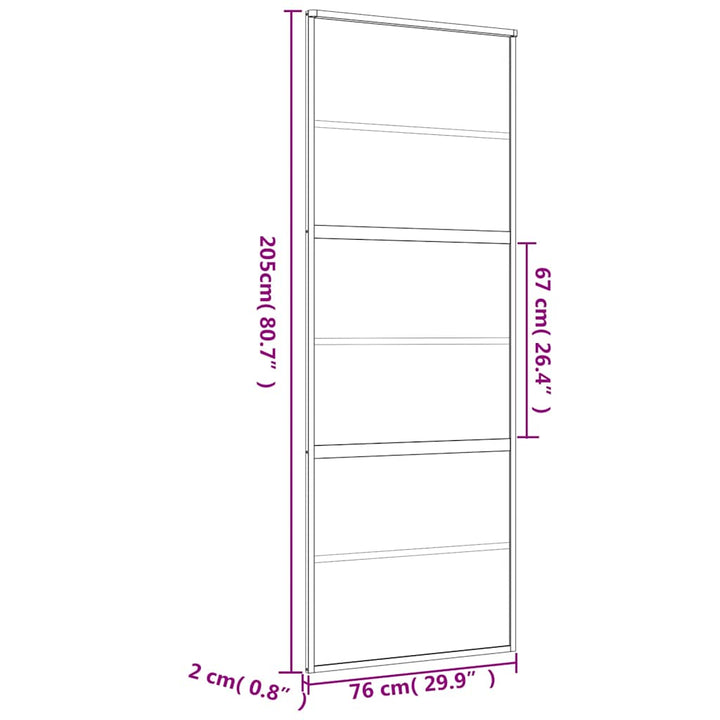skydedør 76x205 cm matteret sikkerhedsglas og aluminium gylden