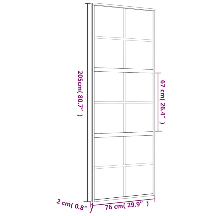 skydedør 76x205 cm klart sikkerhedsglas og aluminium guldfarvet