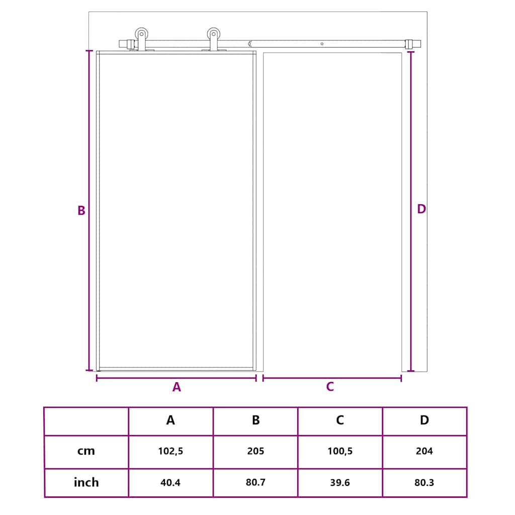 skydedør 102,5x205 cm klart sikkerhedsglas og aluminium gylden