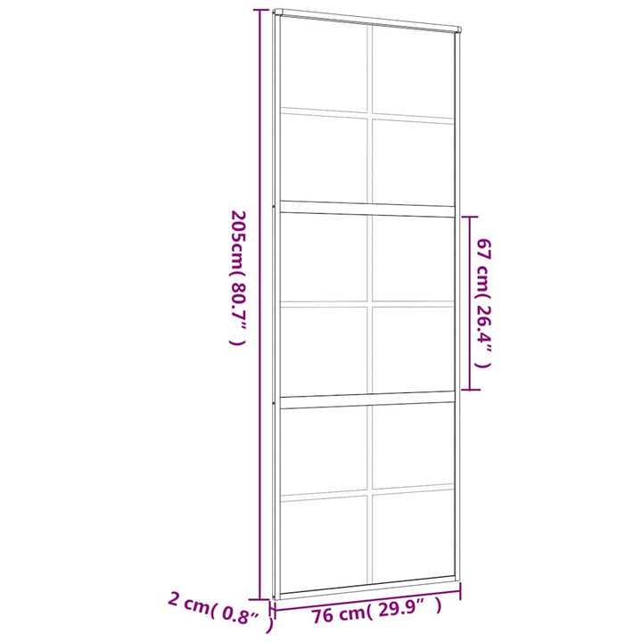 skydedør 76x205 cm matteret sikkerhedsglas og aluminium gylden