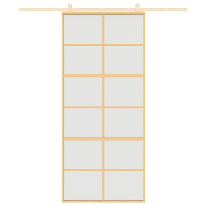 skydedør 90x205 cm matteret sikkerhedsglas og aluminium gylden