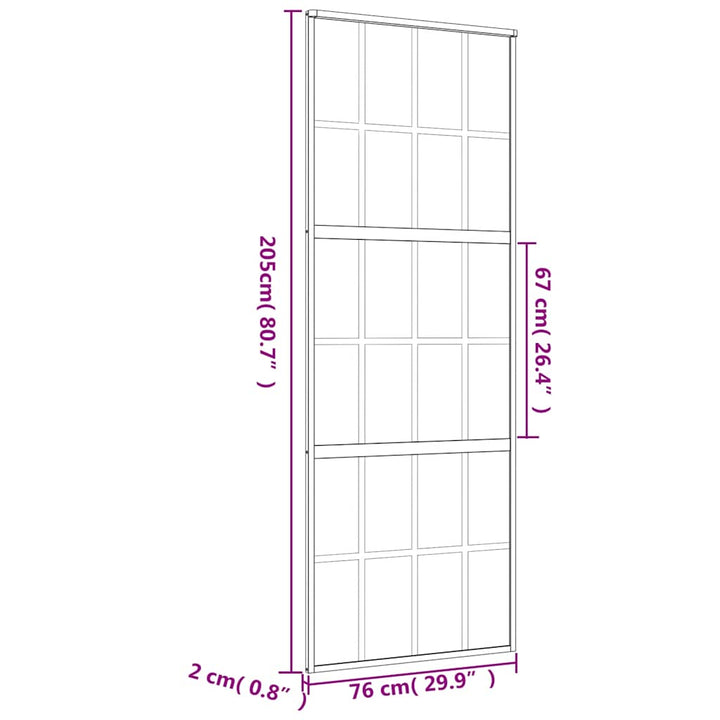 skydedør 76x205 cm klart sikkerhedsglas og aluminium guldfarvet