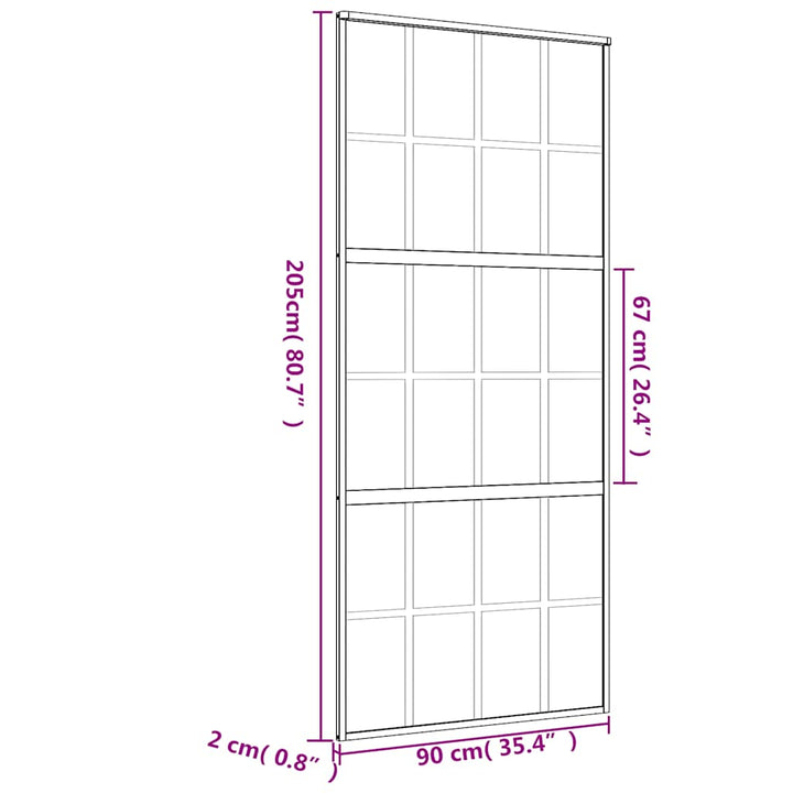 skydedør 90x205 cm matteret sikkerhedsglas og aluminium gylden